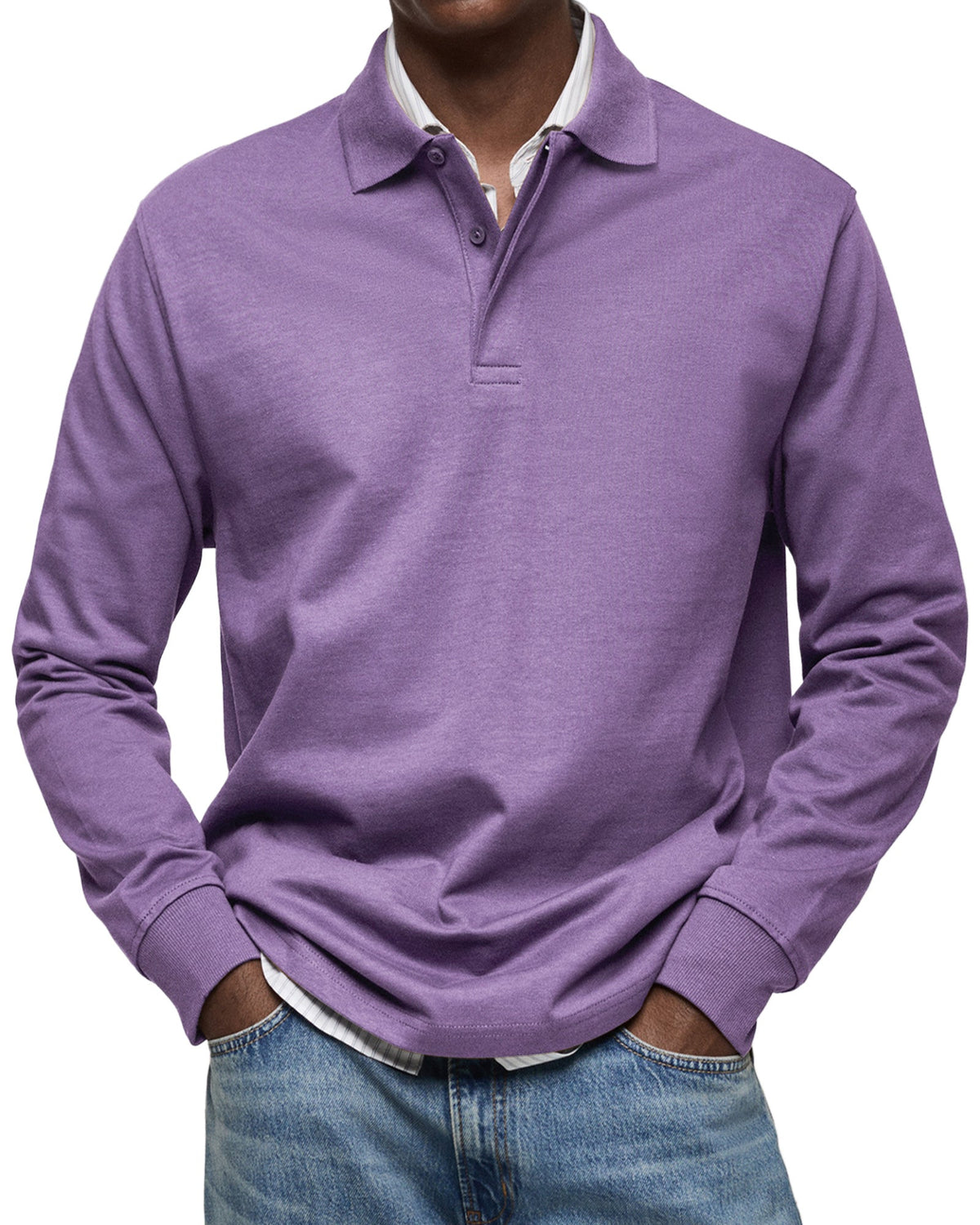 Polo manches longues à col boutonné