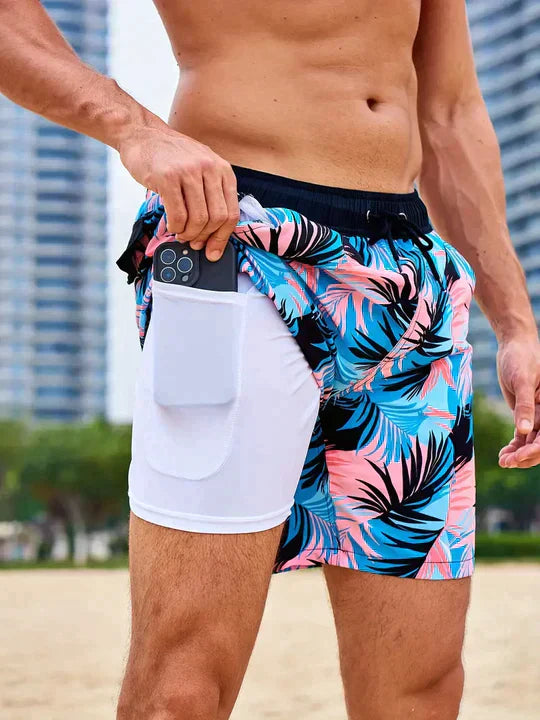 Short de bain imprimé à cordon de serrage style plage homme – Hendaye