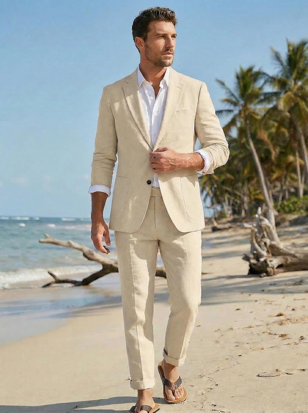 Costume d'été deux pièces en lin léger respirant coupe tailleur homme – Soustons