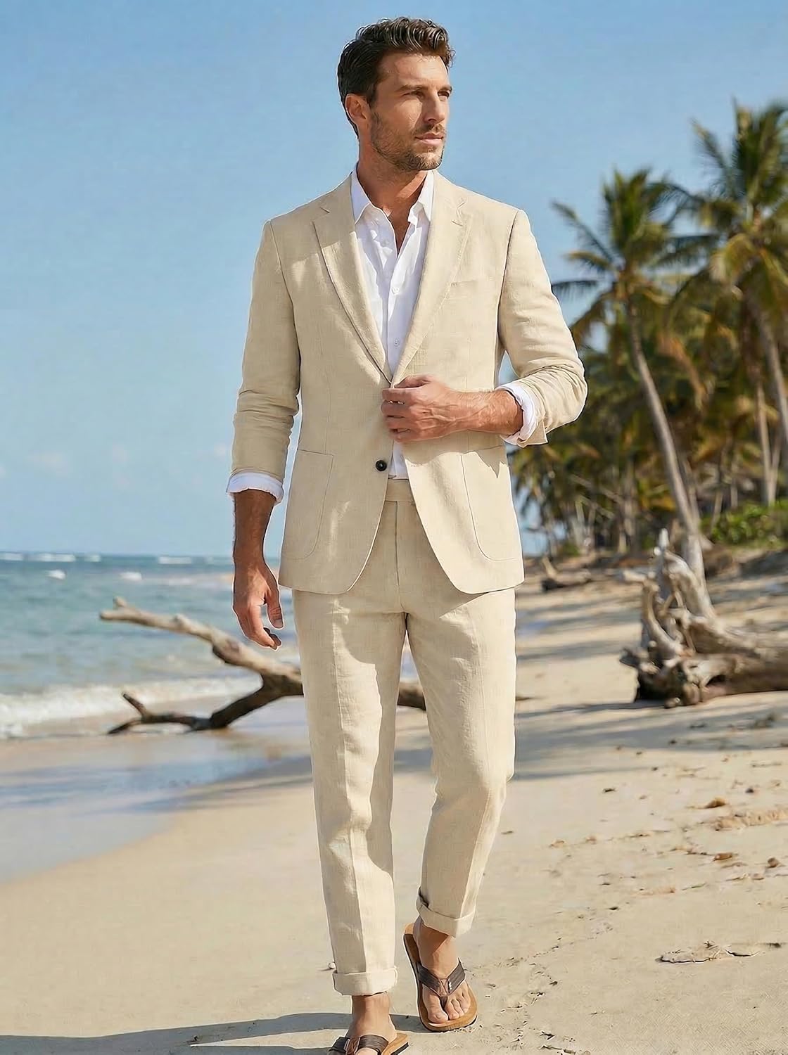 Costume d'été deux pièces en lin léger respirant coupe tailleur homme – Soustons