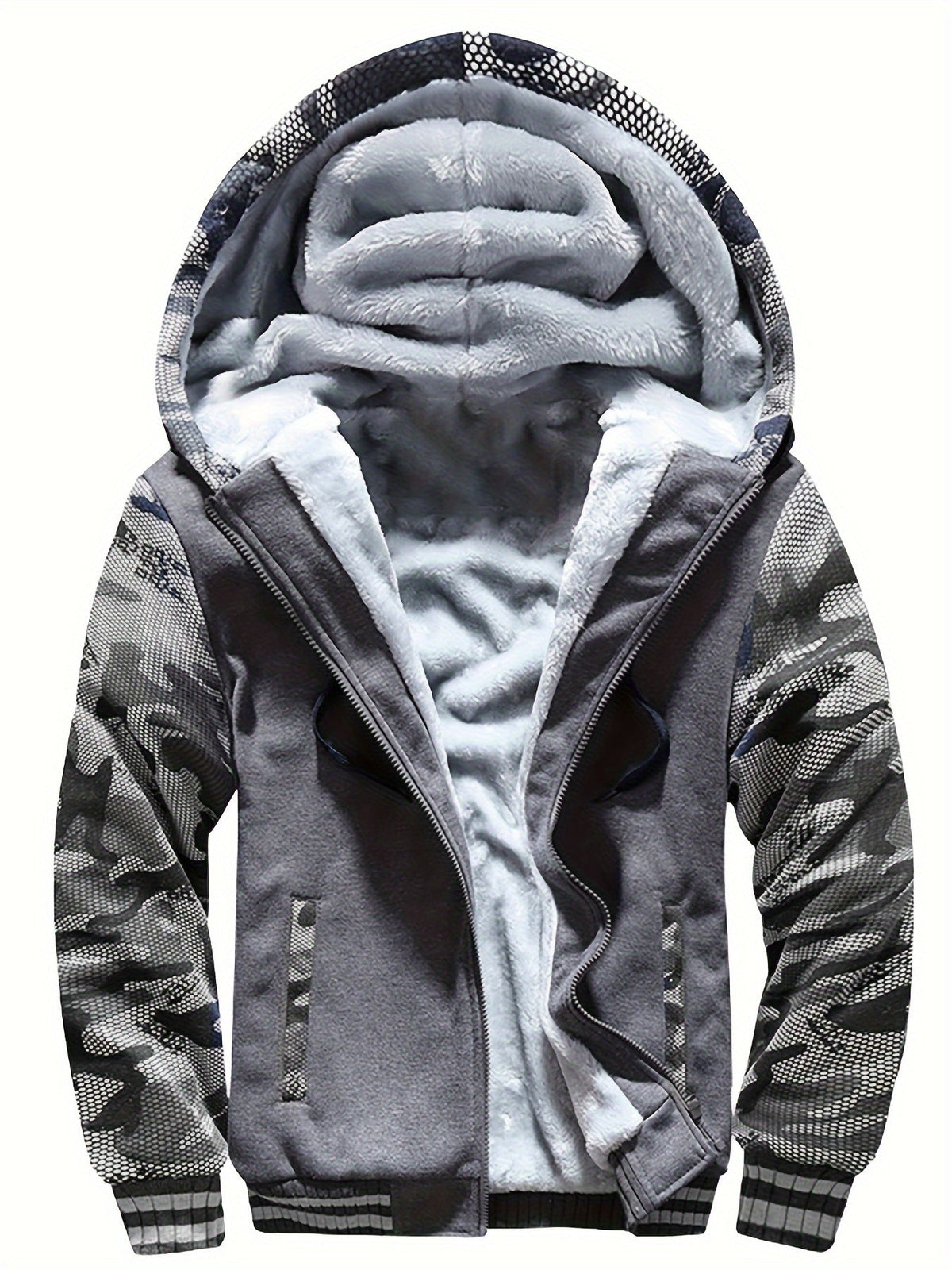 Pull à capuche zippé motif camouflage