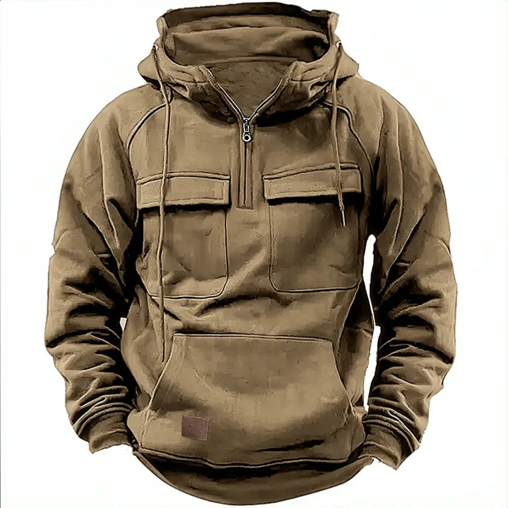 Sweat à capuche demi-zip avec poches