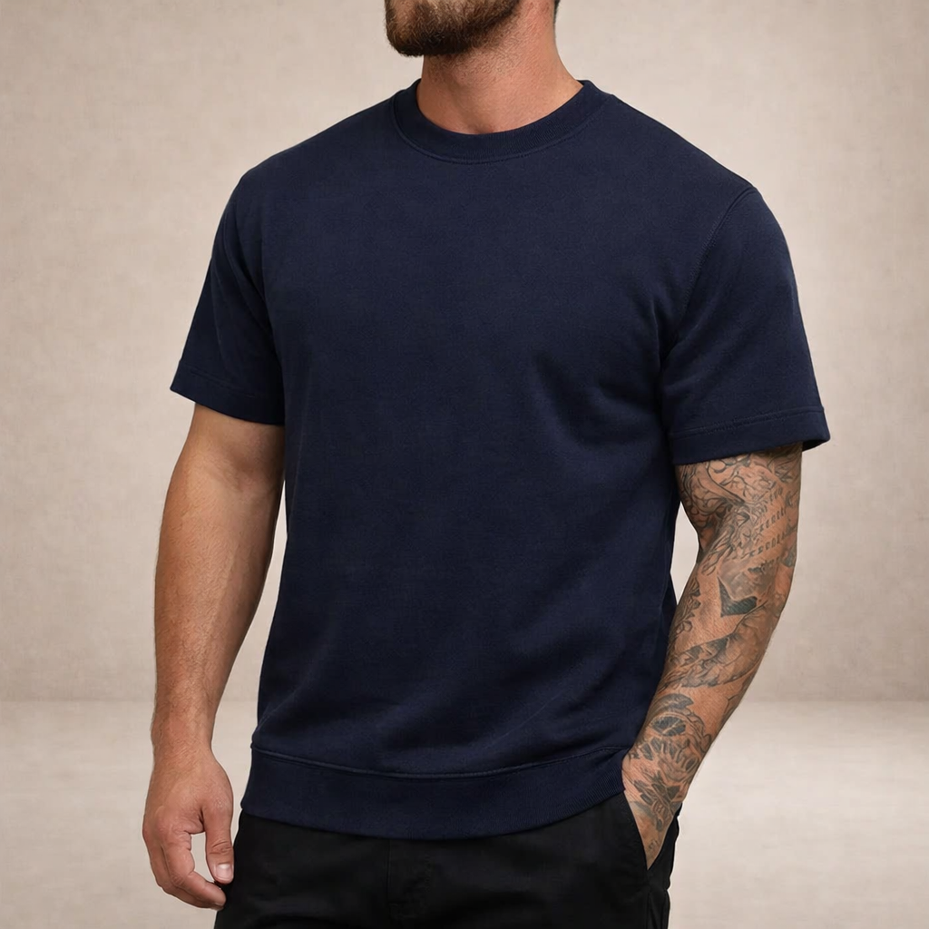 T-shirt en coton col rond coupe slim essentiel minimaliste homme – Sanguinet