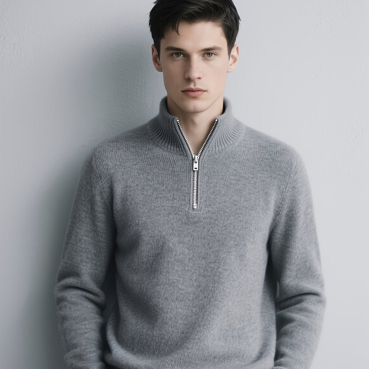 Pull col montant en maille gris foncé