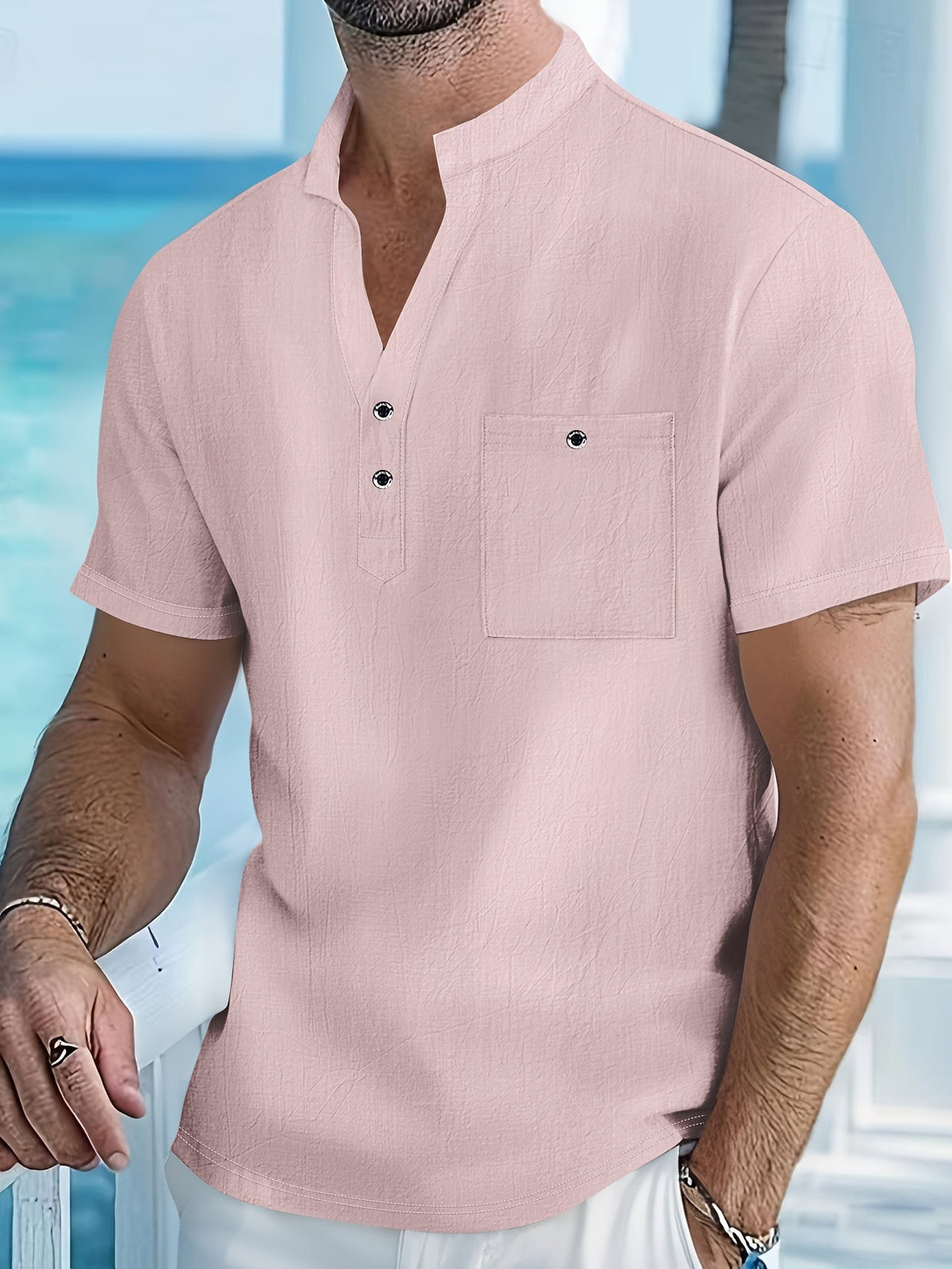 Chemise col mao avec poche poitrine