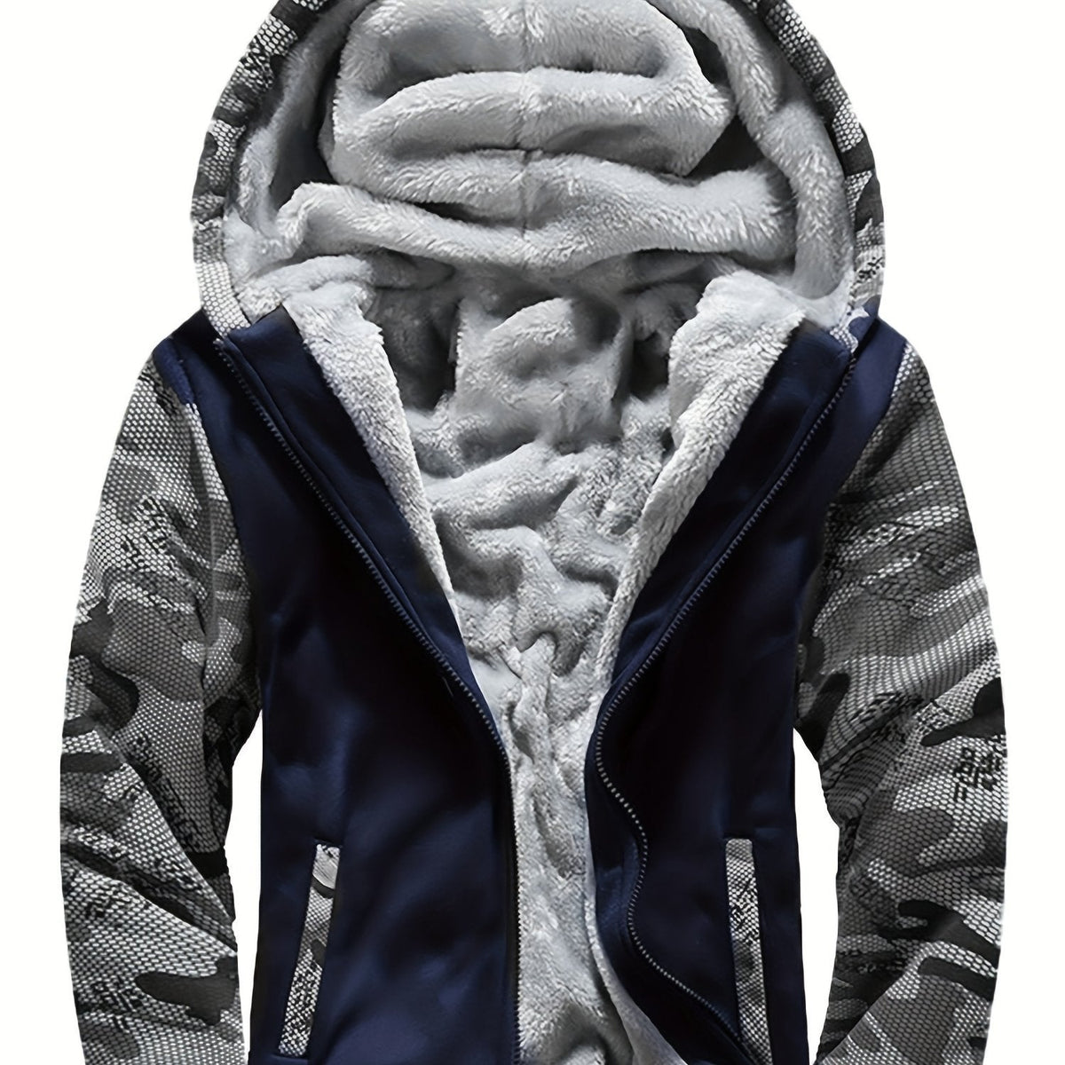 Pull à capuche zippé motif camouflage