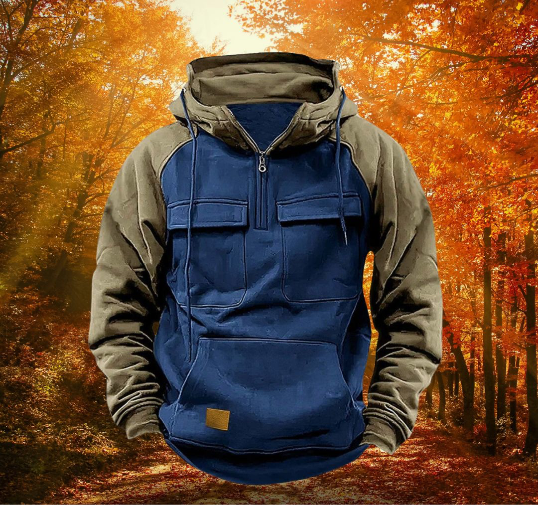 Sweat à capuche demi-zip bicolore