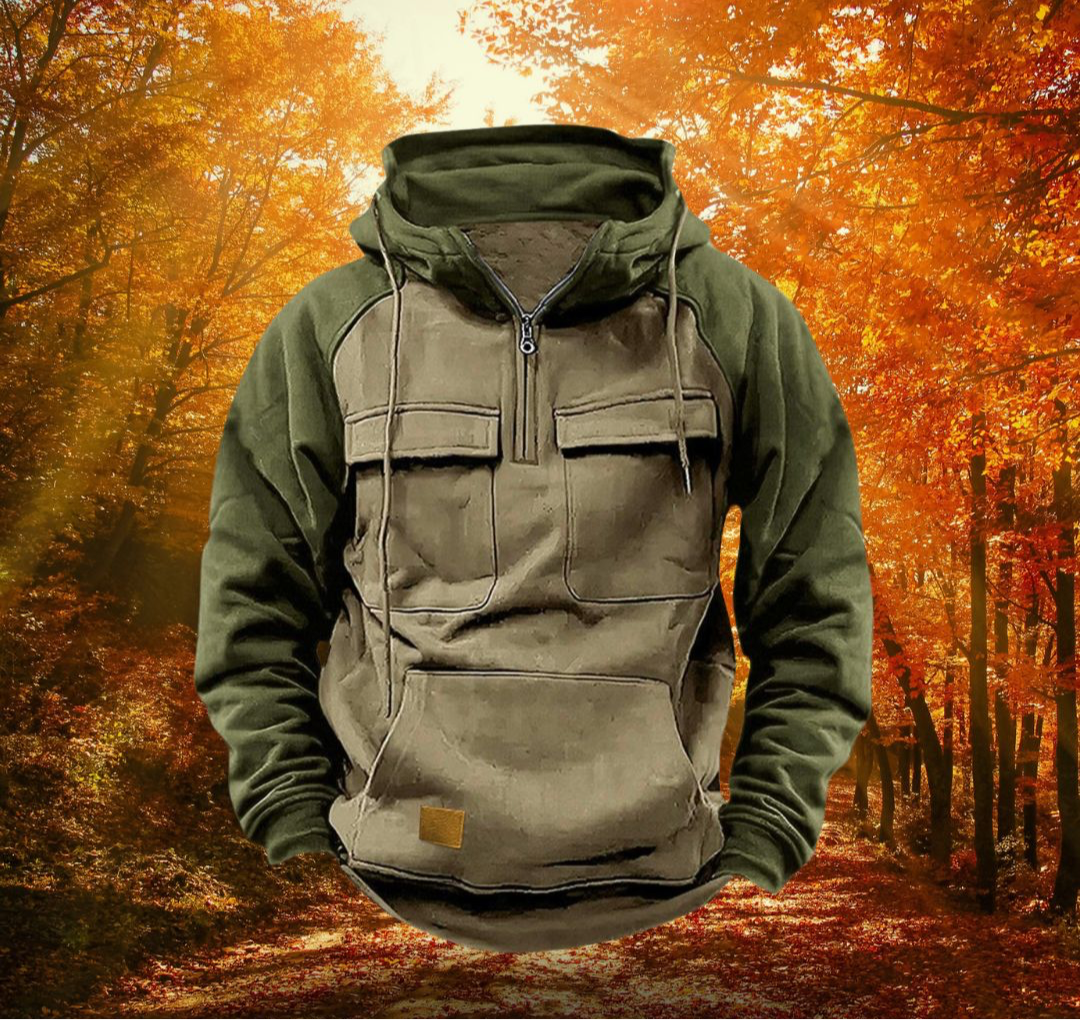 Sweat à capuche demi-zip bicolore