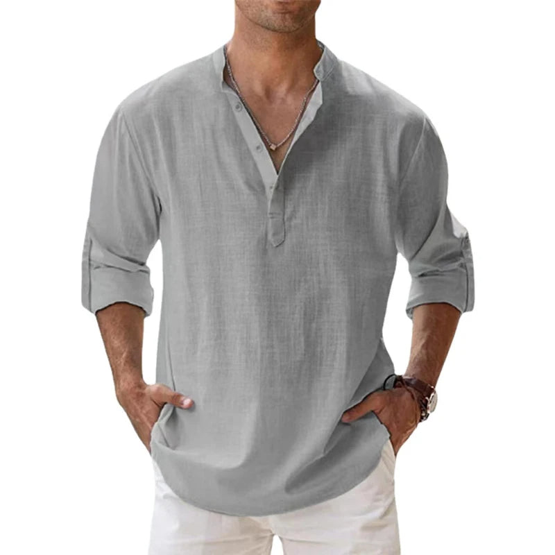 Chemise henley en lin col boutonné coupe décontractée homme – Ranelagh