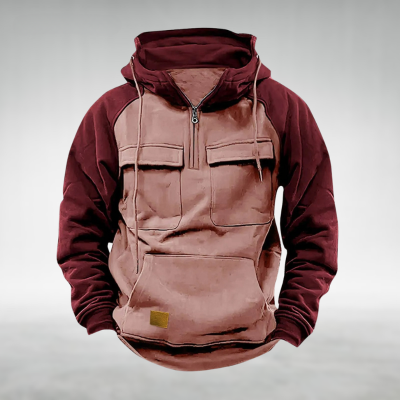 Sweat à capuche demi-zip bicolore