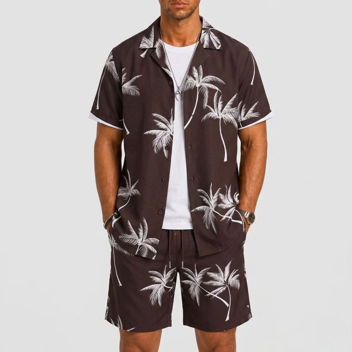 Ensemble chemise et short tropical manches courtes d'été pour vacances homme – Preignac