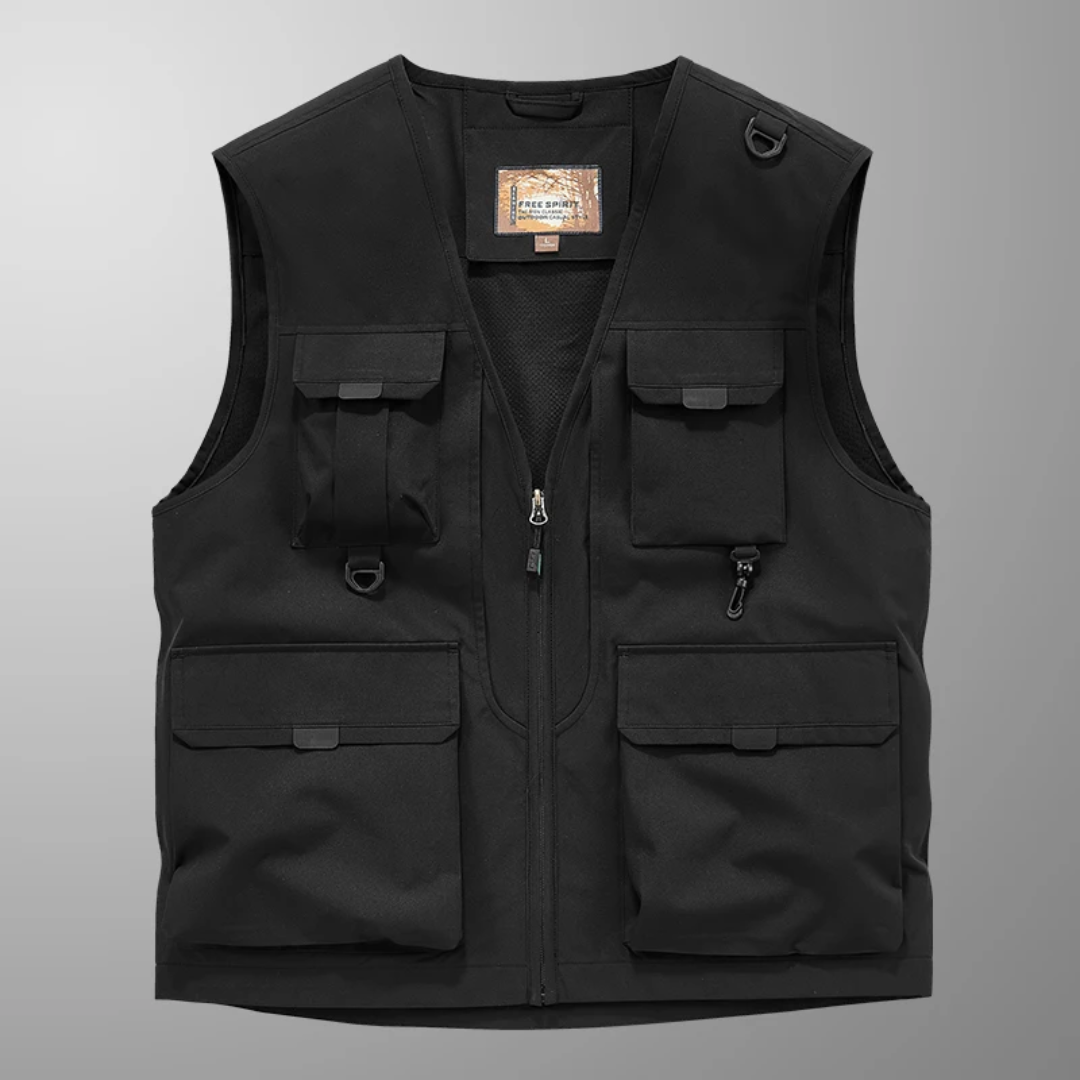 Gilet cargo sans manches multi-poches kaki