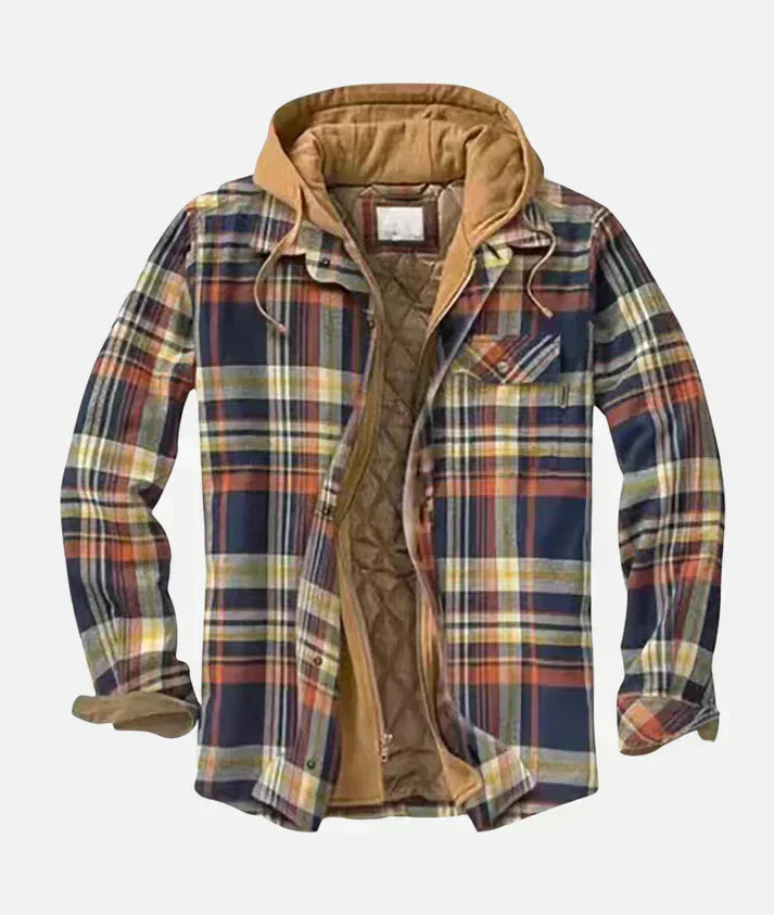 Surchemise à carreaux zippée à capuche homme, coloris bleu et orange