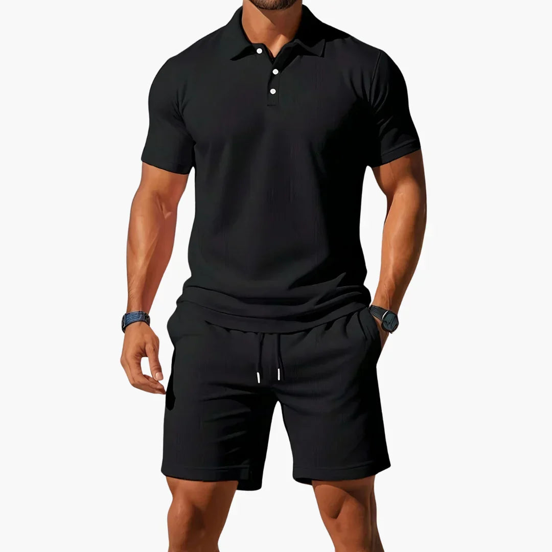 Ensemble polo et short coordonnés pour l'été au style intemporel homme – Noir