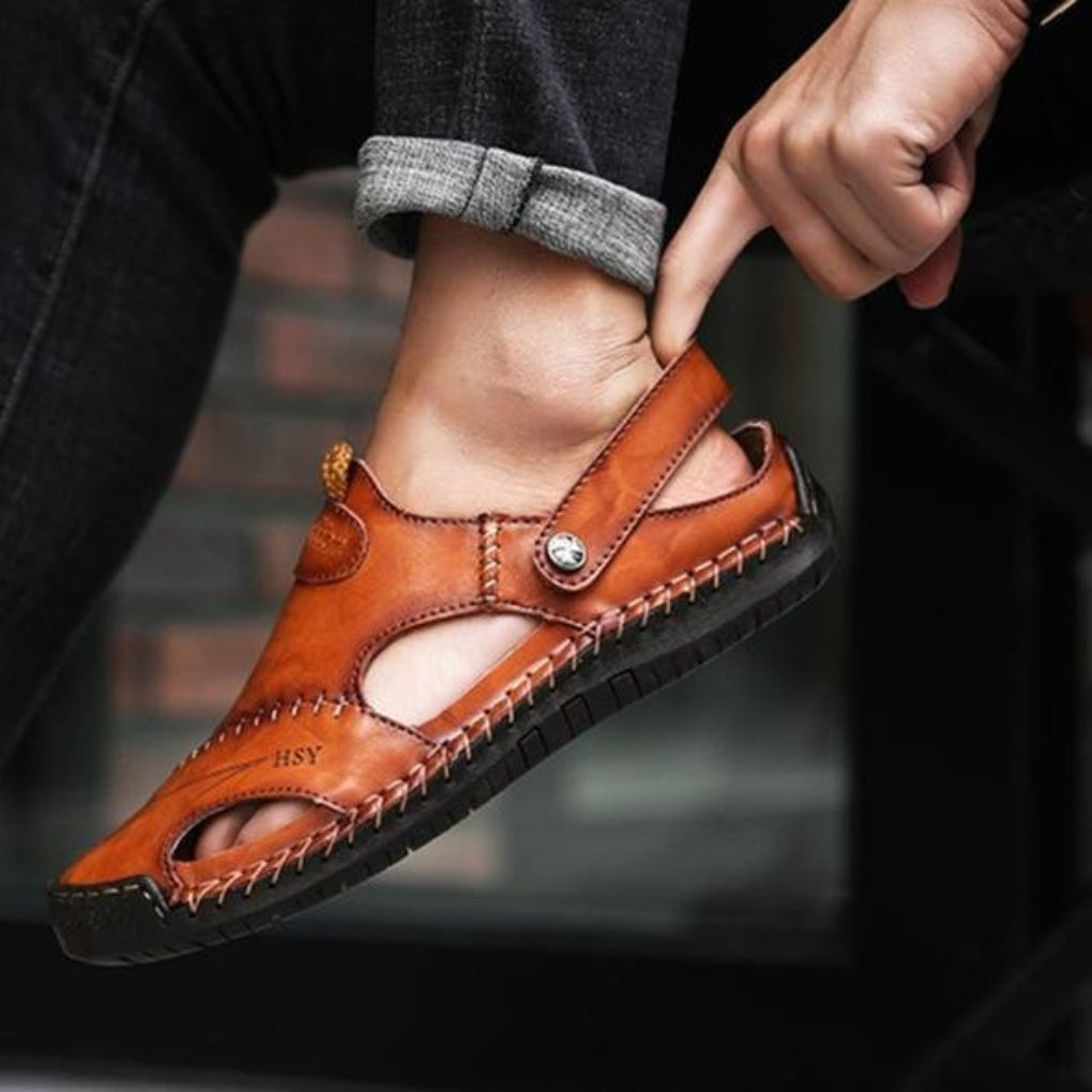 Sandales en cuir à découpes bride réglable style estival homme – Villandraut