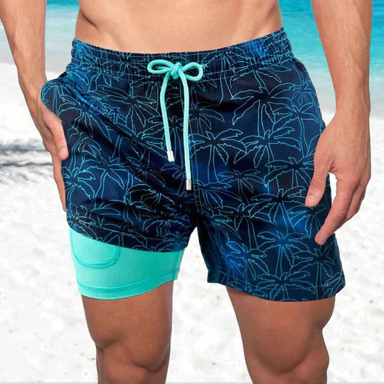 Short de bain imprimé à cordon de serrage style plage homme – Hendaye