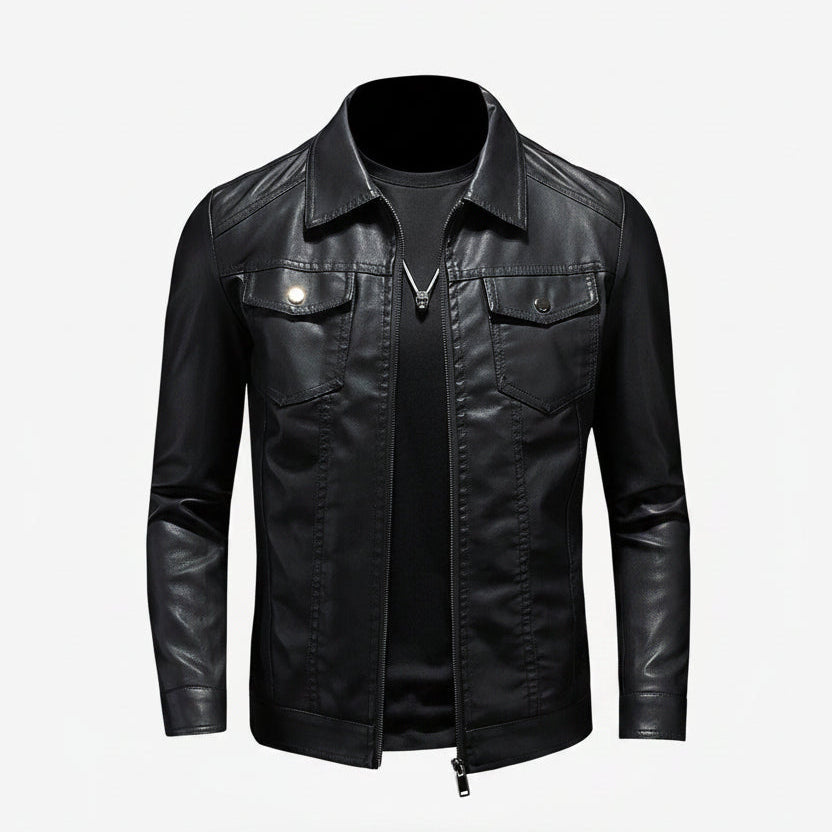 Veste en cuir vintage coupe classique zippée homme – Bénodet