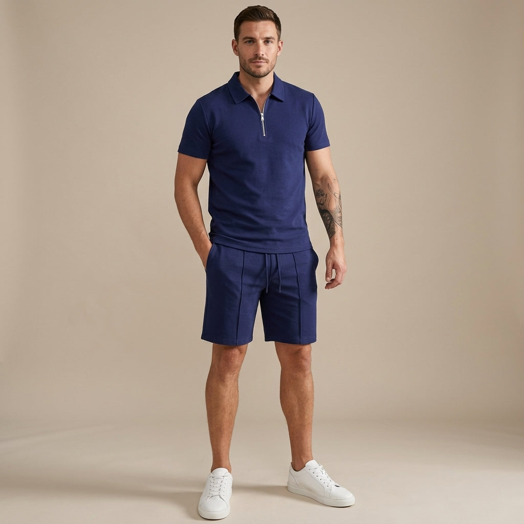 Ensemble deux pièces polo zippé et short assorti d'été homme – Landéda