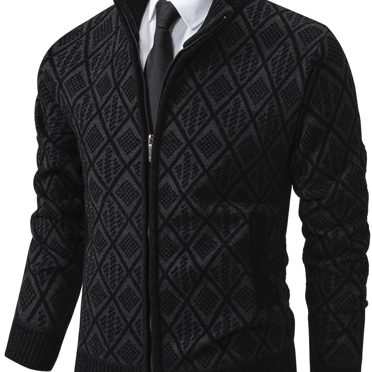 Pull zippé col montant motif géométrique