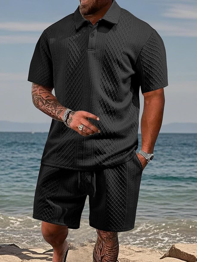 Ensemble polo et short en maille texturée