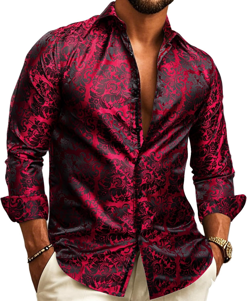 Chemise jacquard à motif cachemire manches longues pour cérémonies homme – Lancieux