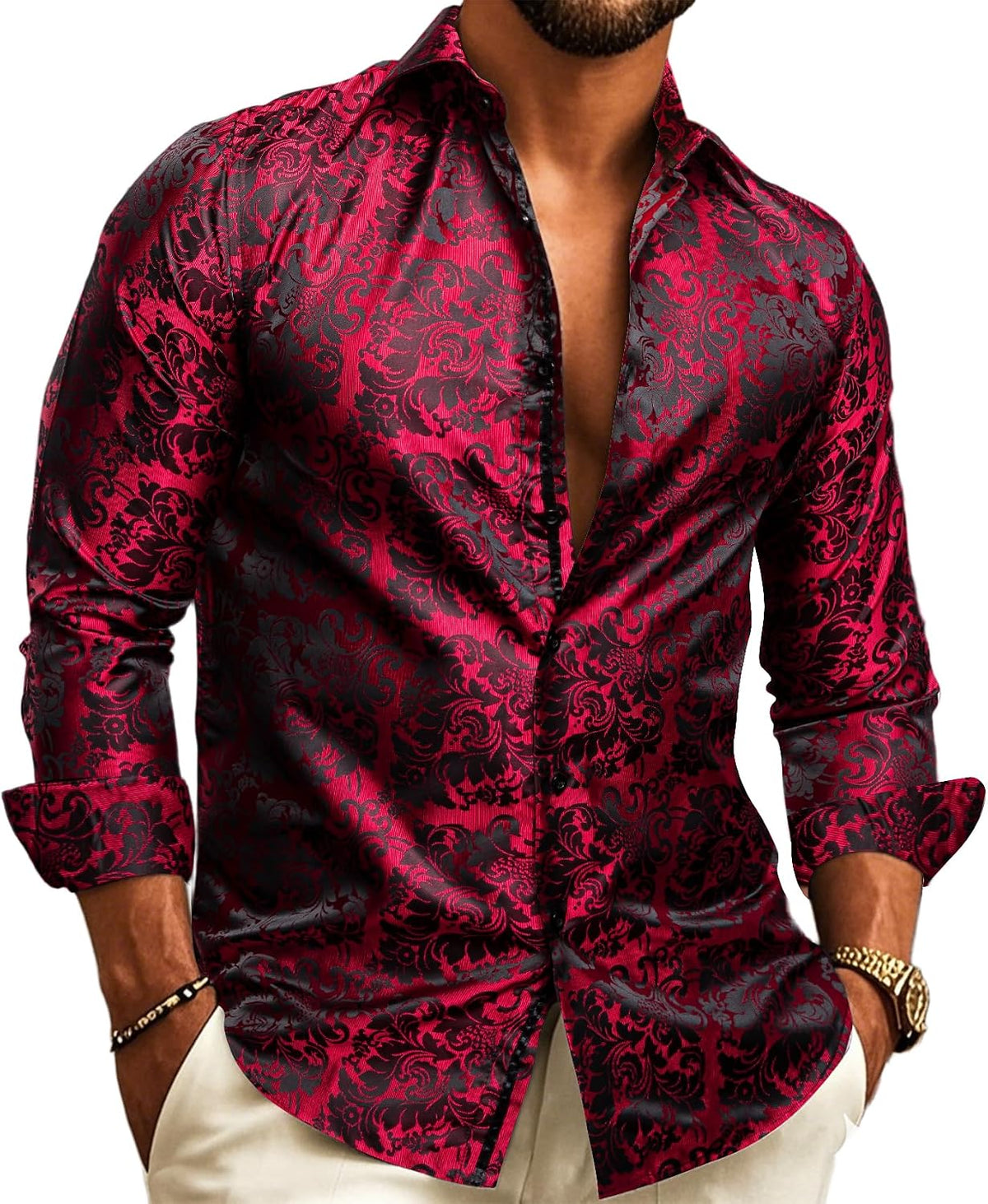 Chemise jacquard à motif cachemire manches longues pour cérémonies homme – Lancieux