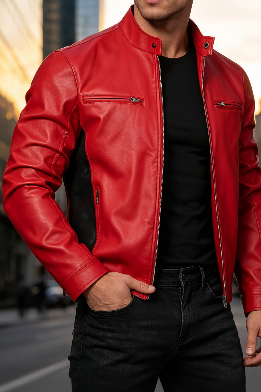 Veste effet cuir zippée col relevé