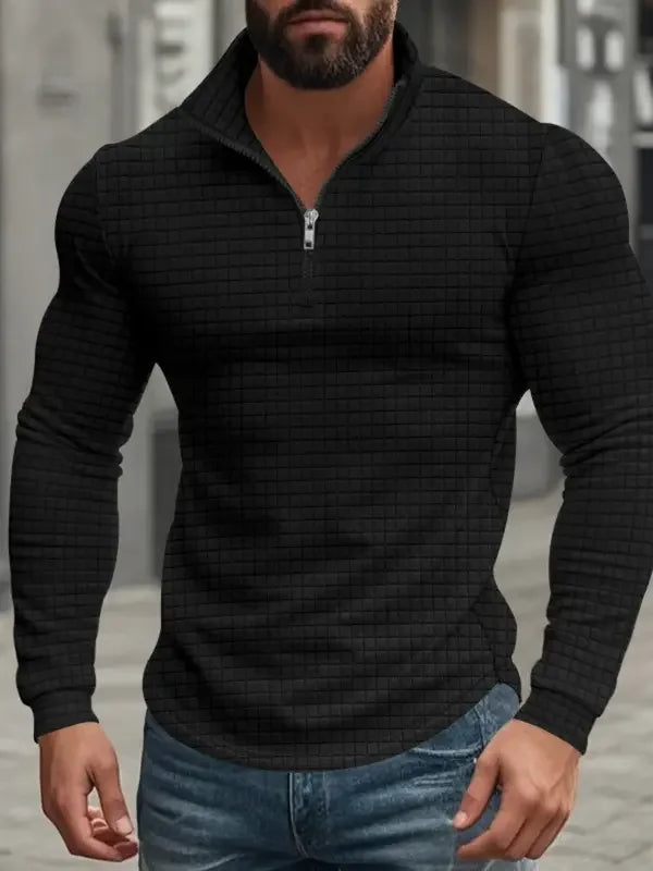 Sweat demi-zip à petits carreaux