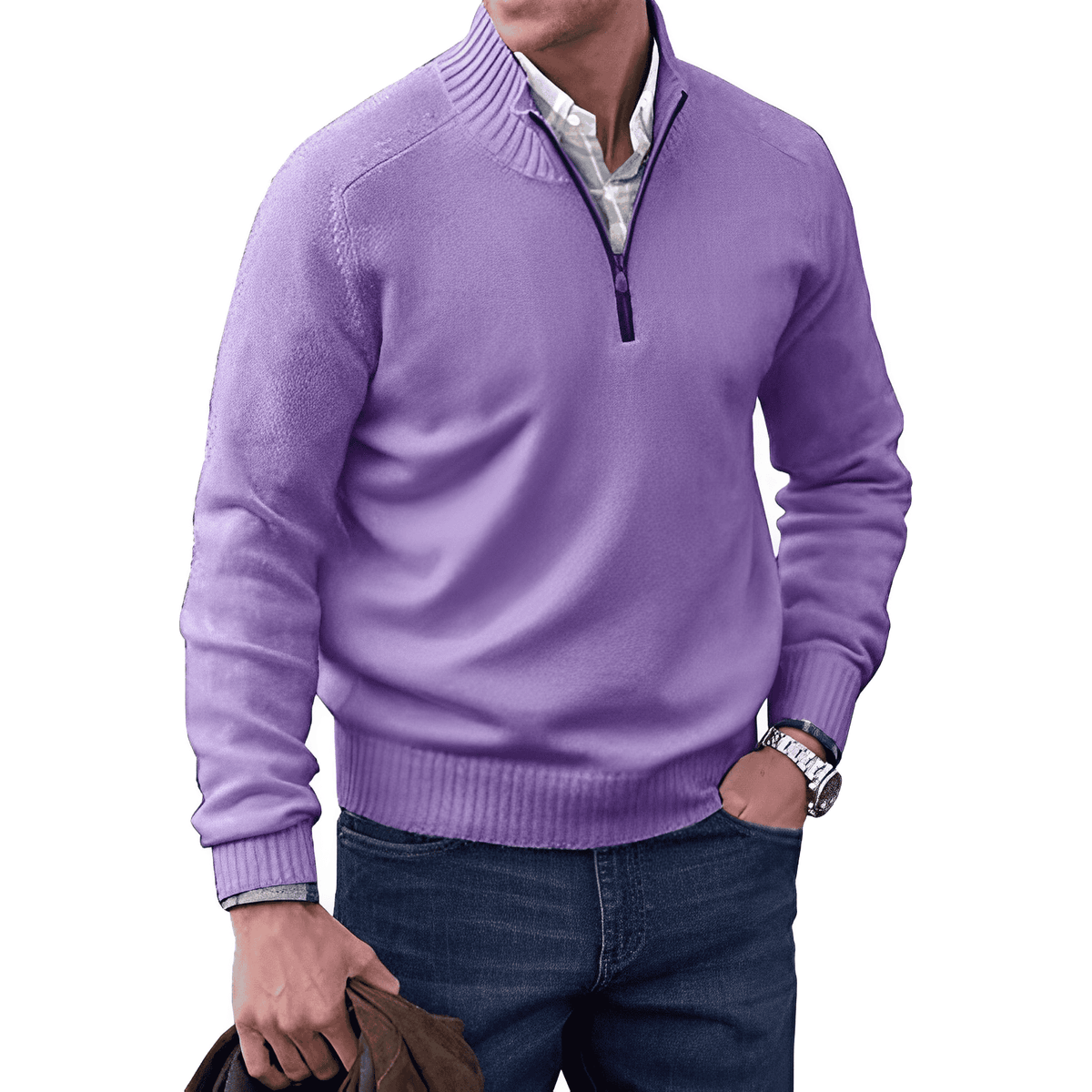 Pull zippé en maille cachemire col montant homme – Castiglione