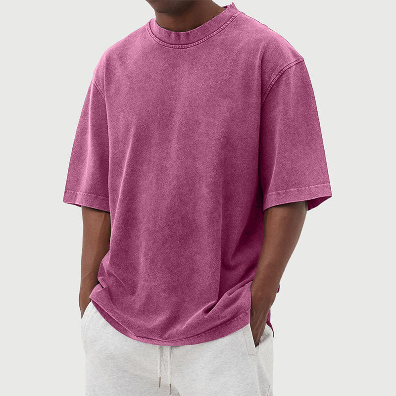 T-shirt oversize effet délavé vintage col rond homme – Rose