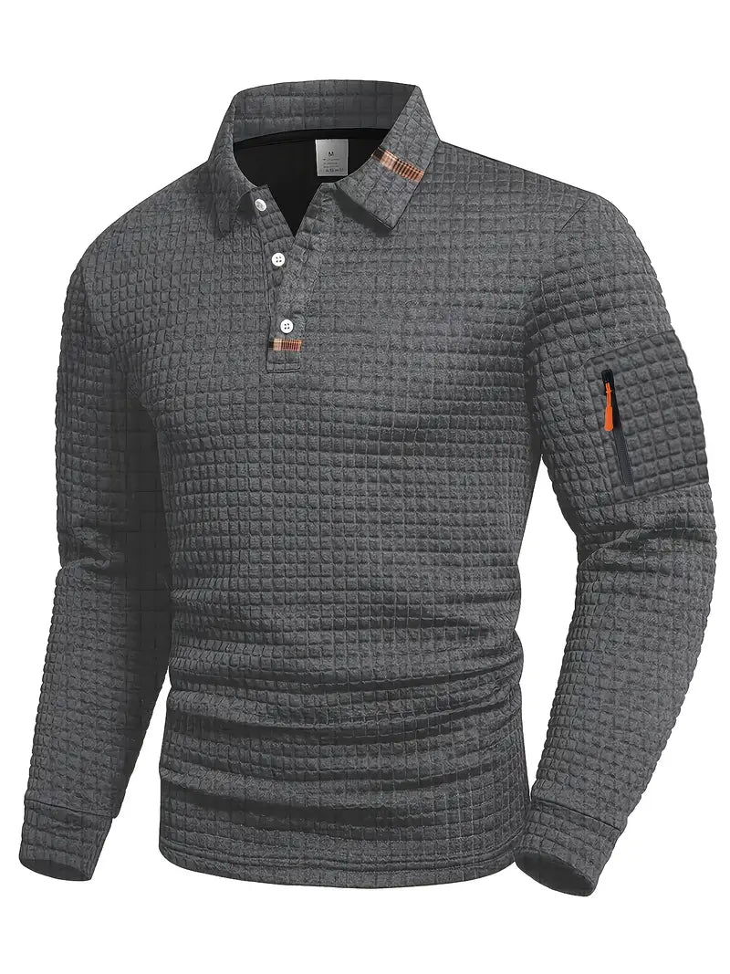 Polo manches longues texturé à poche zippée