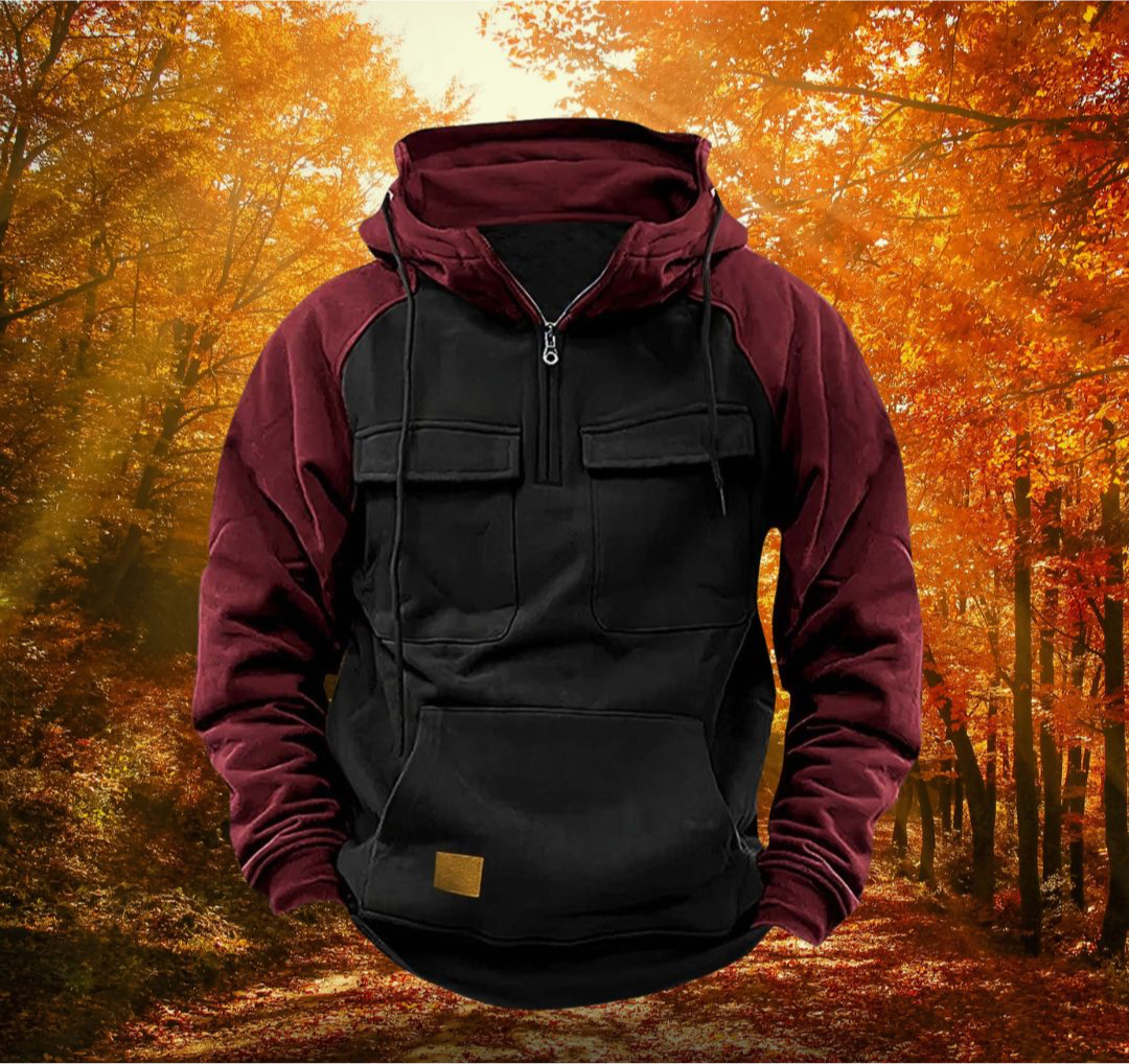 Sweat à capuche demi-zip bicolore