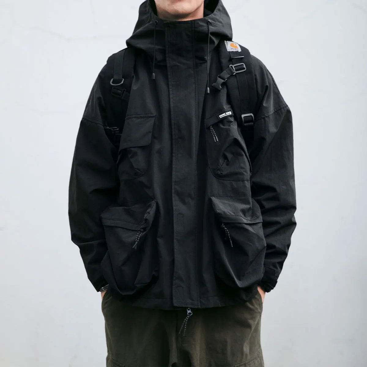 Veste à capuche utilitaire jaune ocre