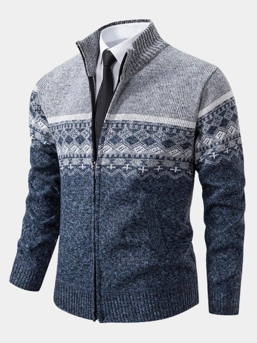 Gilet zippé en maille jacquard bicolore