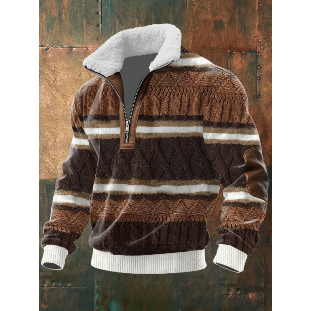 Pull col montant en polaire douce au style intemporel homme – Brun/Blanc