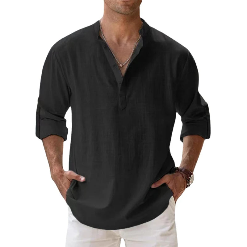 Chemise henley en lin col boutonné coupe décontractée homme – Ranelagh