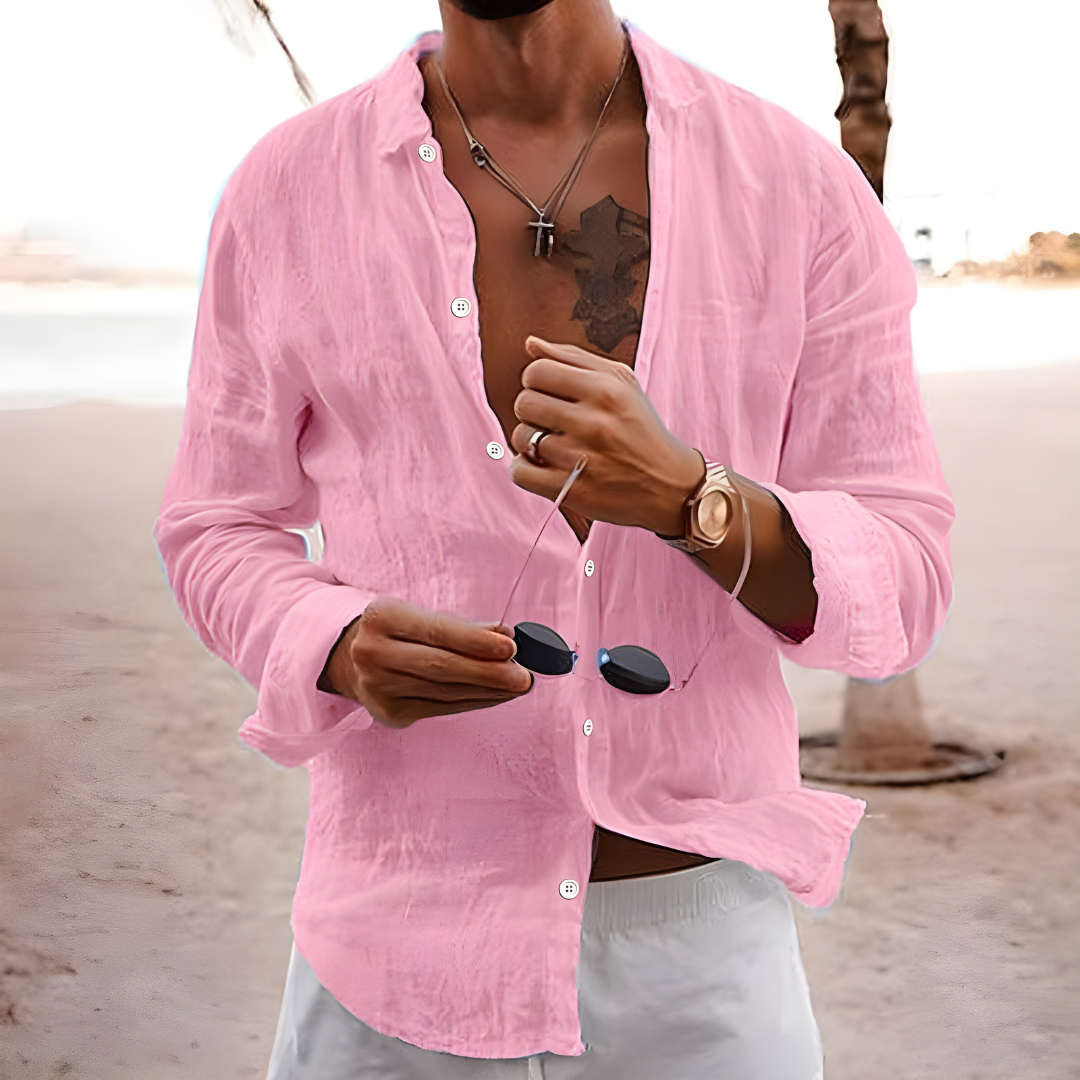 Chemise d'été légère en coton naturel décontractée homme – Rose