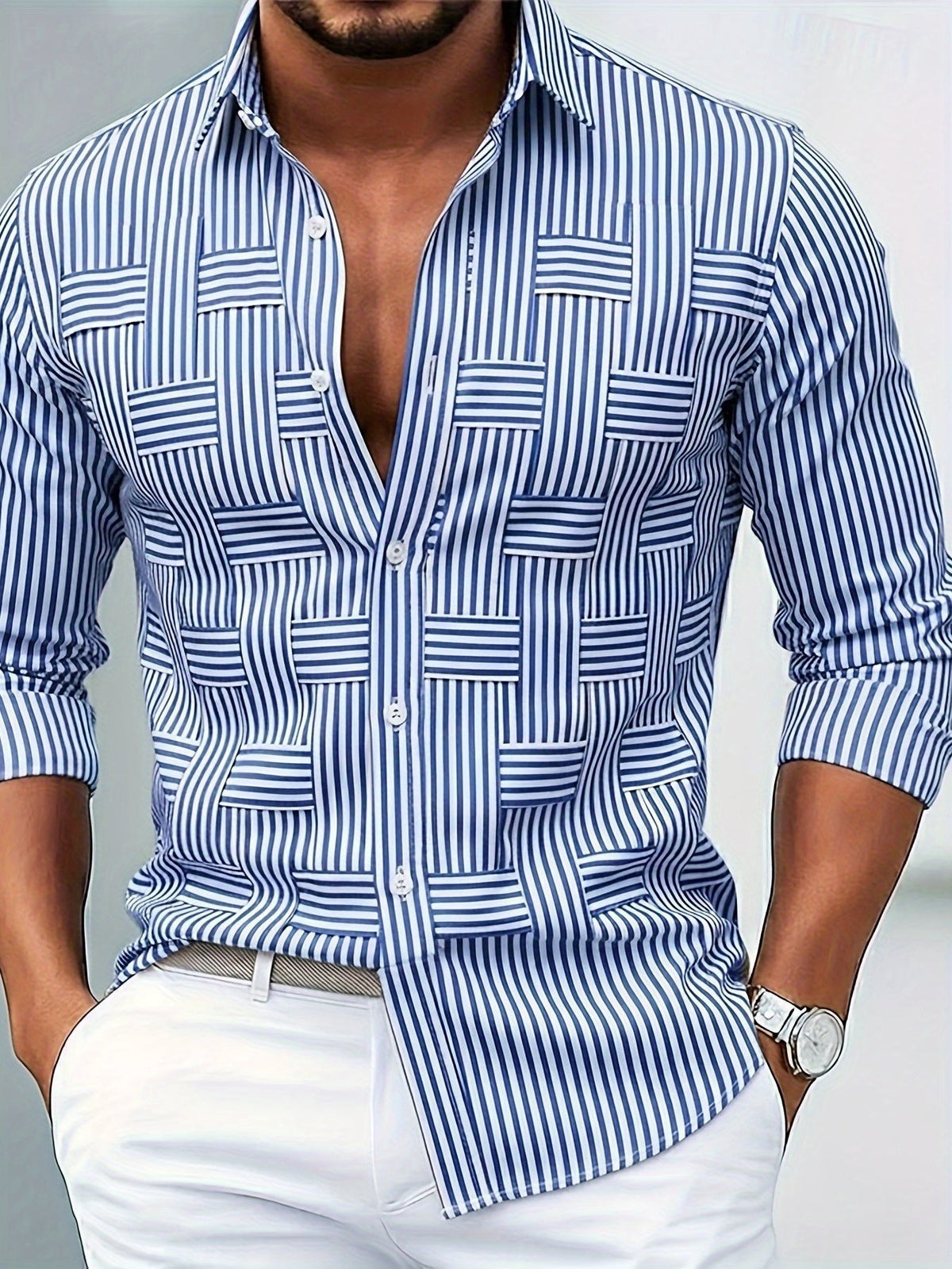 Chemise à rayures rétro manches longues