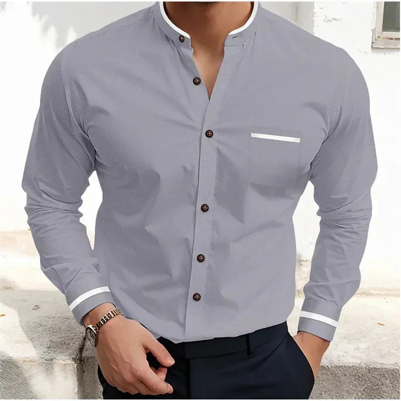 Chemise col officier liserés blancs contrastés