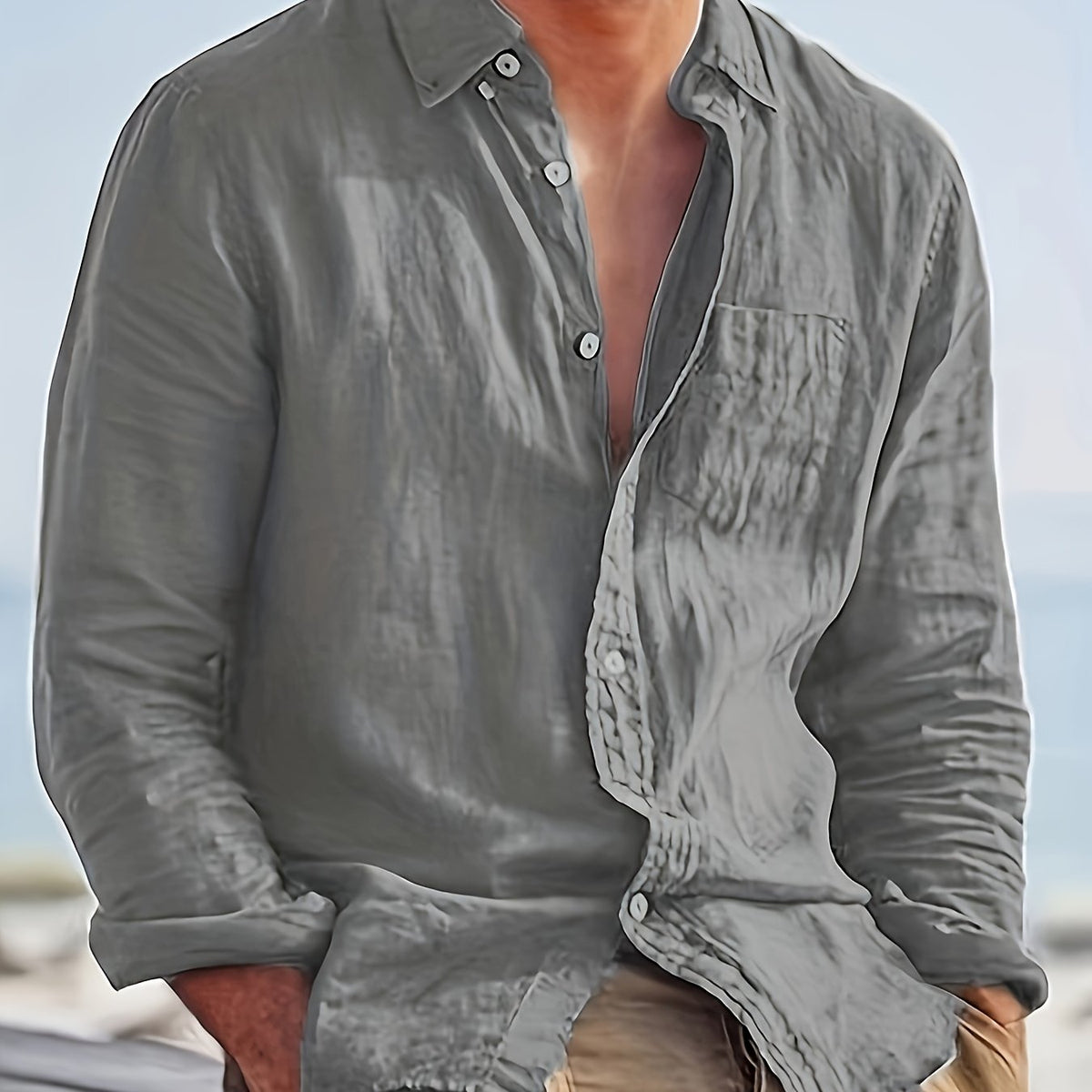 Chemise unie en coton mélangé à col classique homme – Clermont