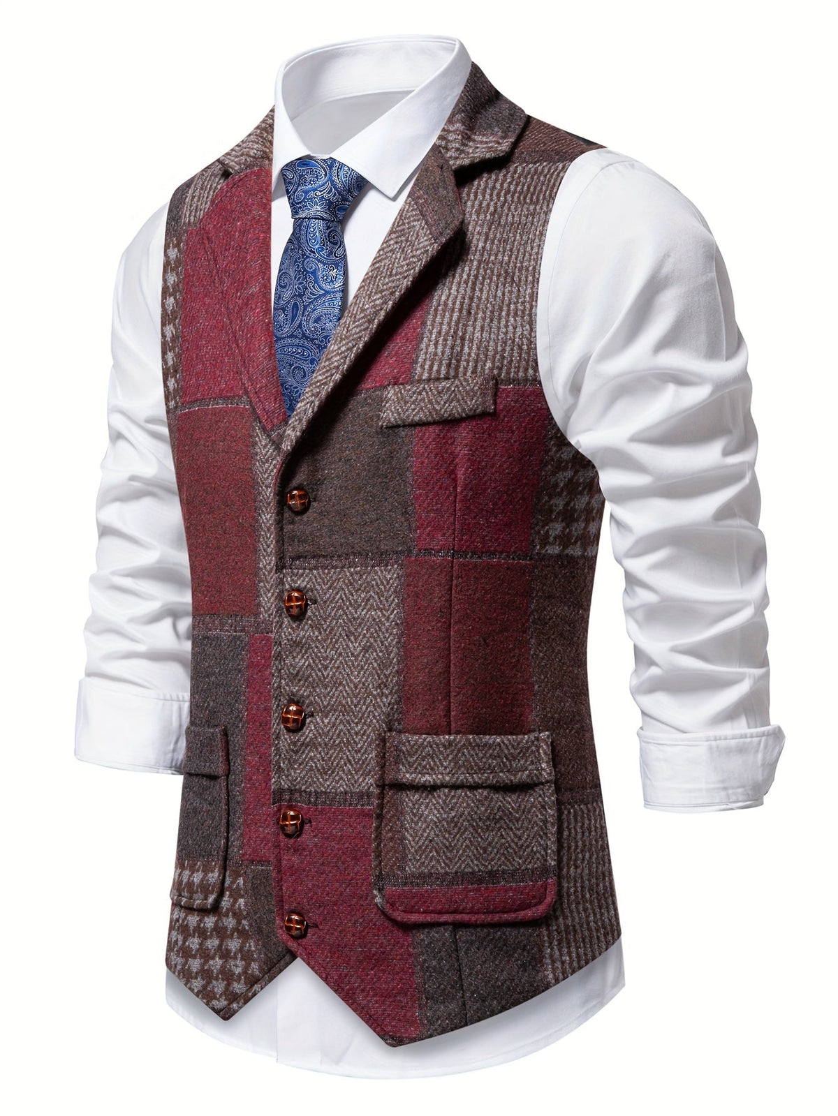 Gilet de costume aspect tweed boutonné