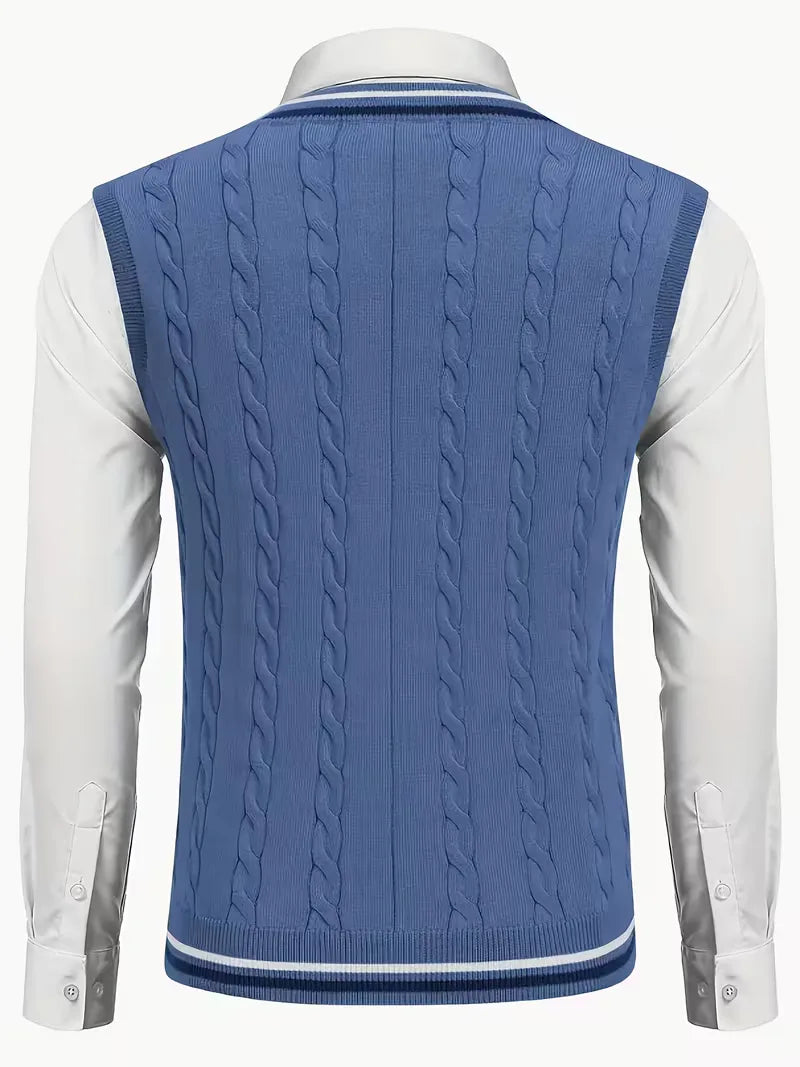 Gilet sans manches torsadé à col V bicolore en maille classique homme – Albi