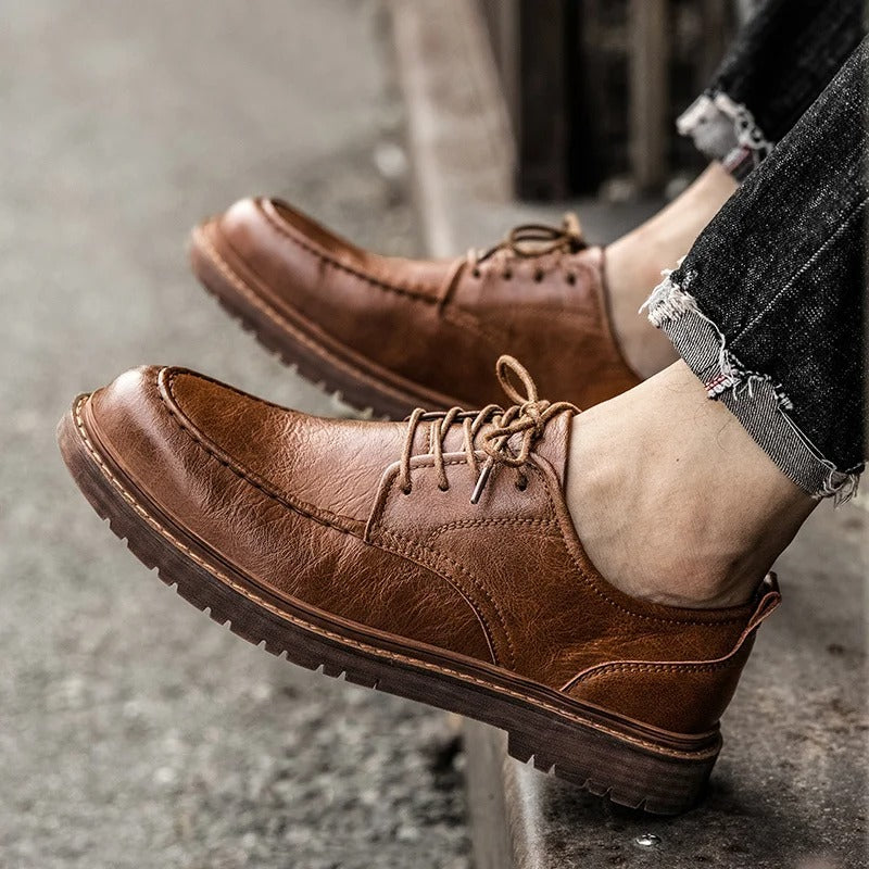 Derbies effet cuir à lacets semelle crantée