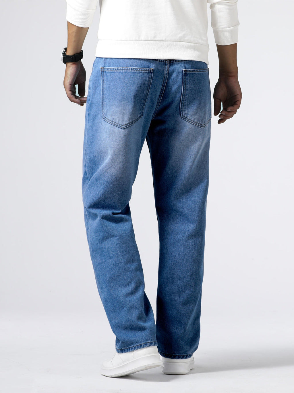 Jean droit délavé denim coupe droite quotidien style chic intemporel homme – Nohant
