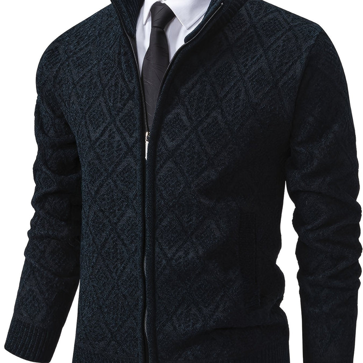 Pull zippé col montant motif géométrique