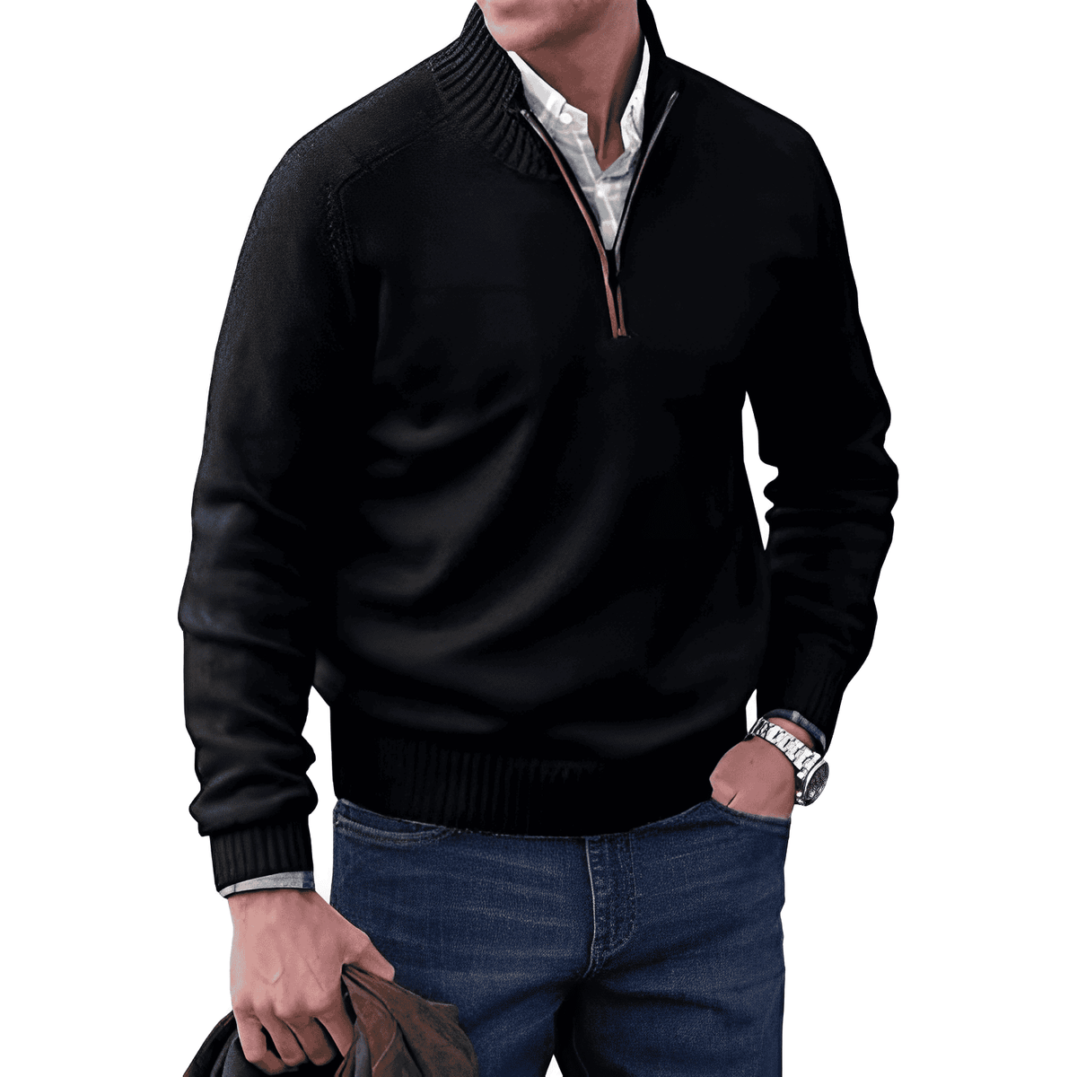 Pull zippé en maille cachemire col montant homme – Castiglione
