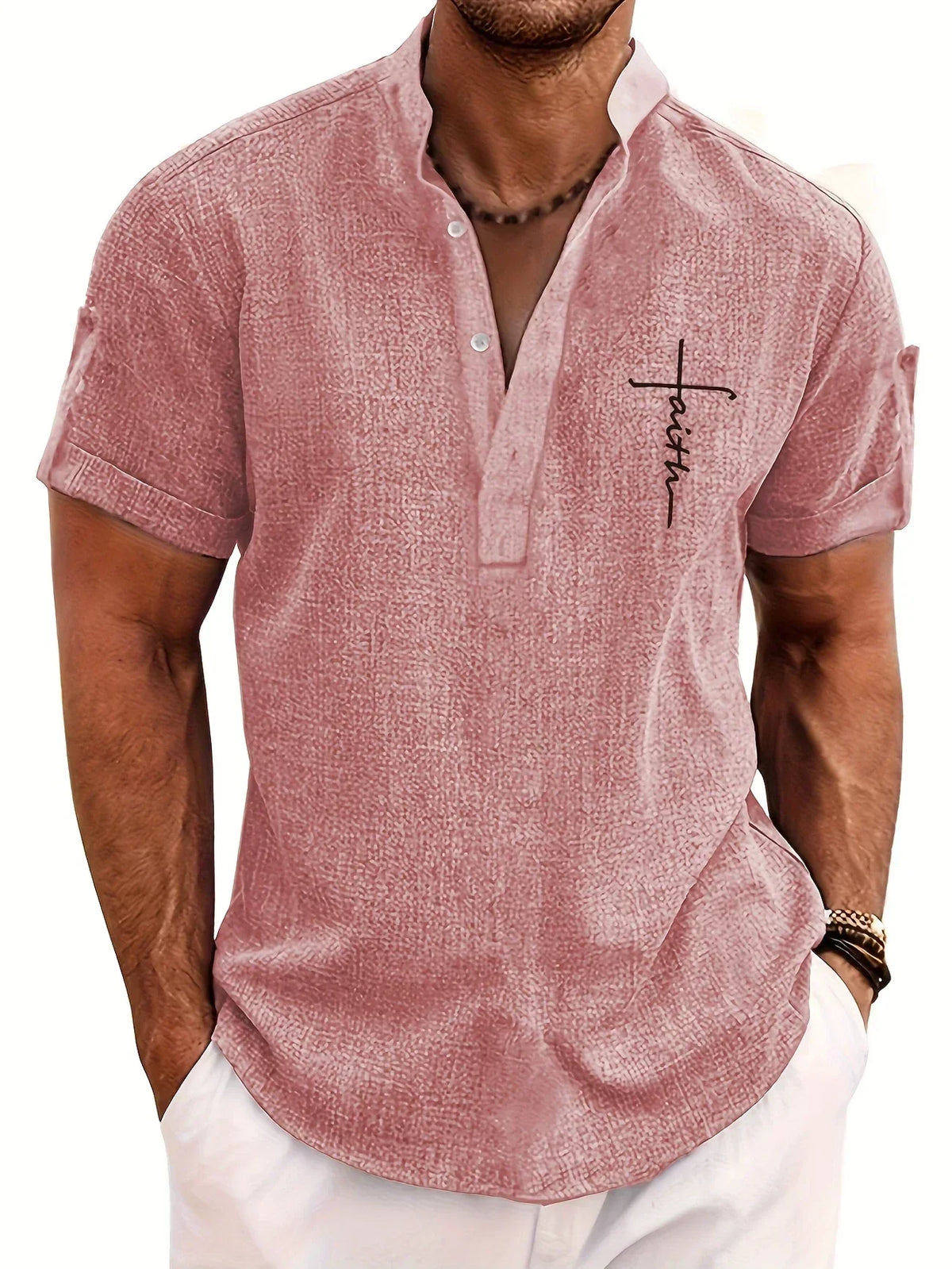 Chemise à col montant en tissu texturé