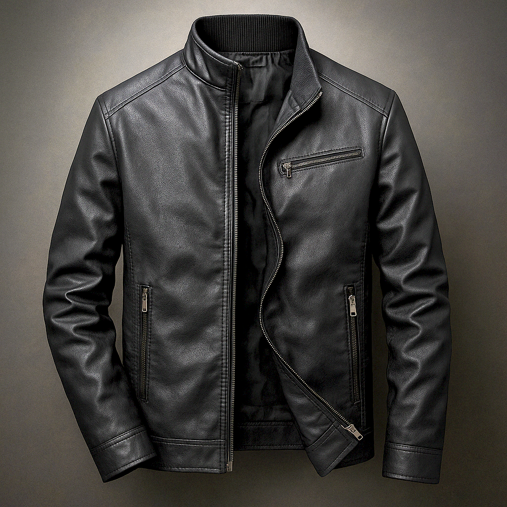 Blouson zippé effet cuir vieilli marron