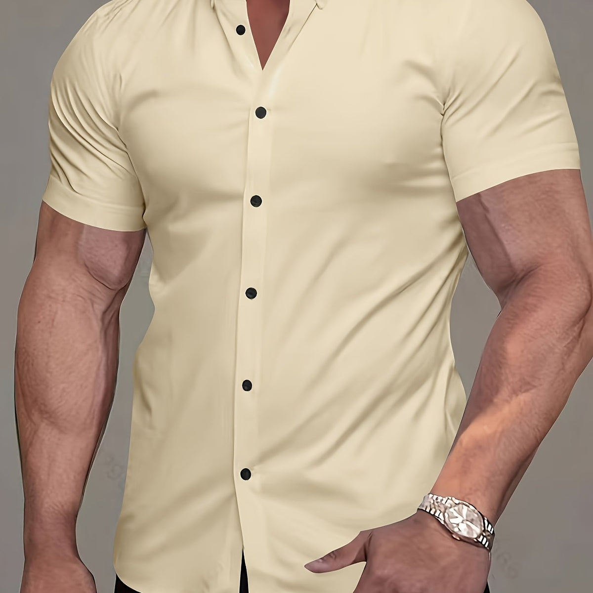 Chemise manches courtes unie col à revers coupe ajustée homme – Brindas