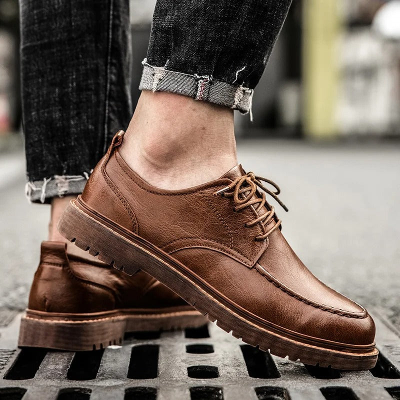 Derbies effet cuir à lacets semelle crantée
